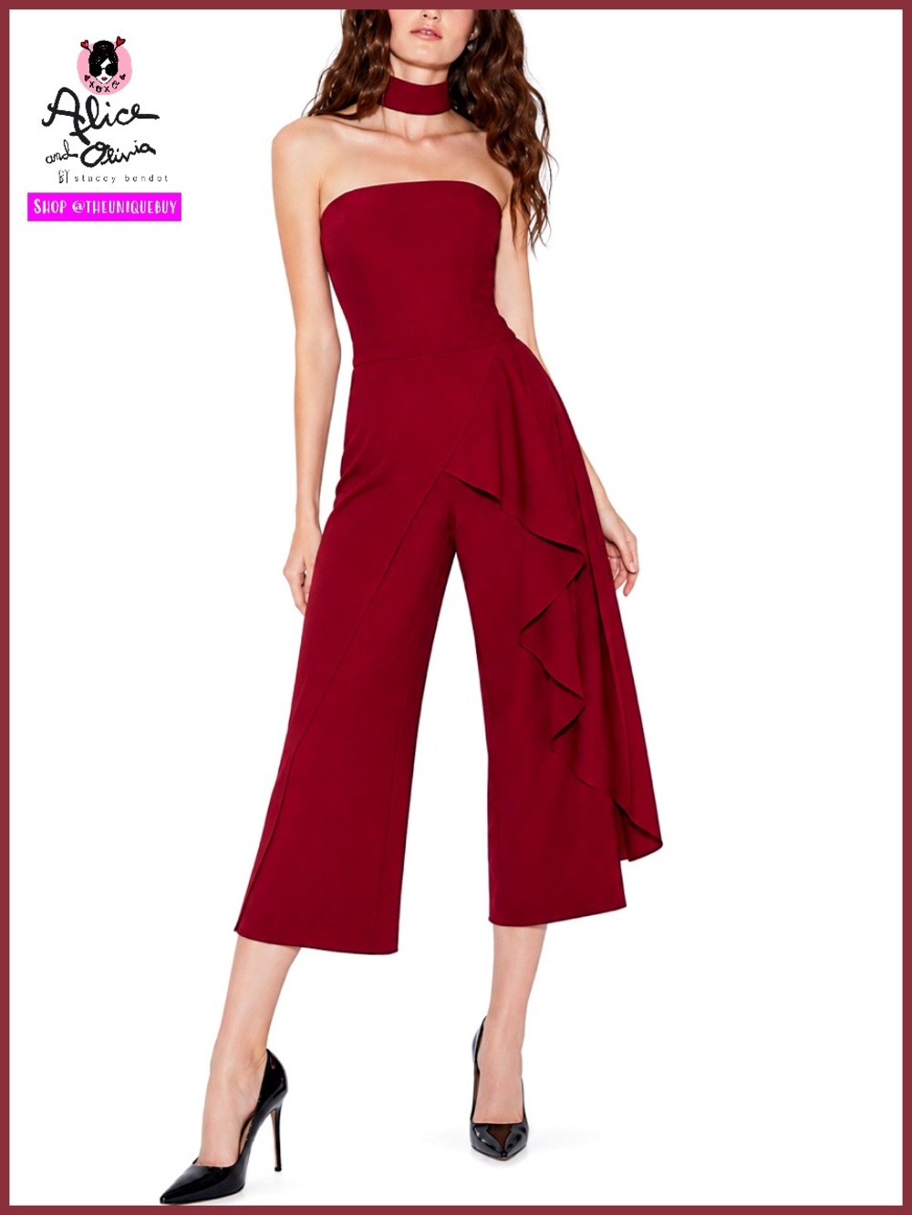 Alice + Olivia Cropped Burgundy Red Latonya Gaucho Jumpsuit